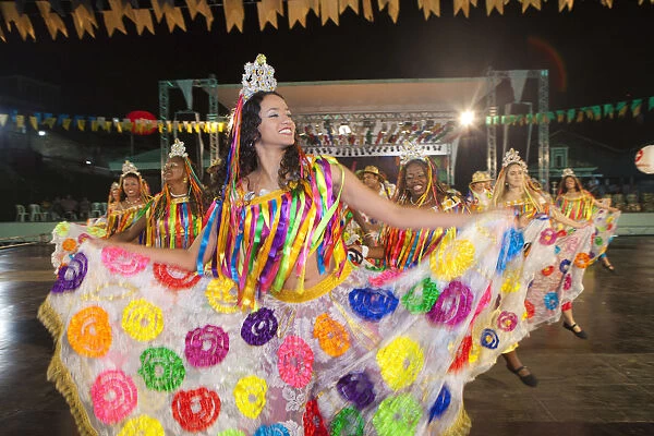 South America, Brazil, Maranhao, Sao Luis, costumed Cacuria dancers at the Cacuriaa