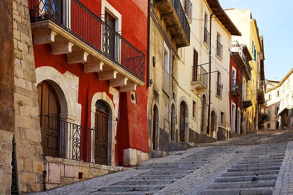 Steep Traditional Street & Houses, L Aquila, Abruzzo, Italy
