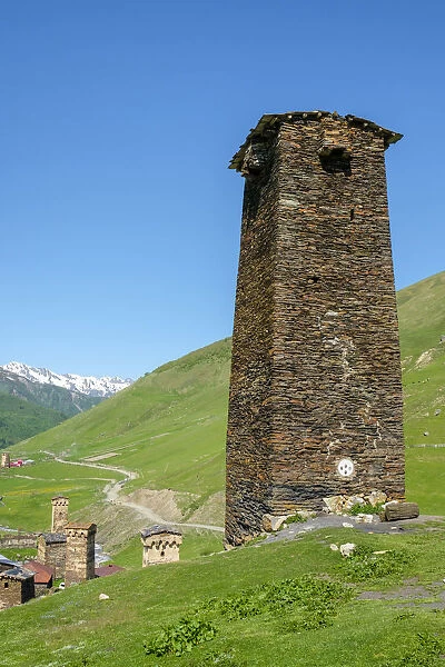 Stone tower house in Chazhashi, Ushguli, Samegrelo-Zemo Svaneti region, Georgia