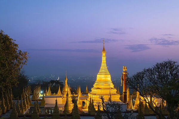 Su Taung Pyae Pagoda at night, Mandalay Hill, Mandalay, Mandalay Region, Myanmar