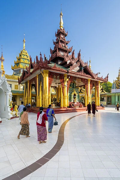 Temples in Shwedagon Pagoda complex, Yangon, Yangon Region, Myanmar