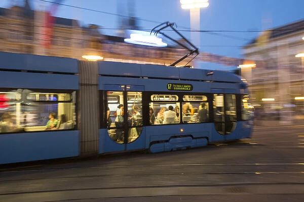 Tram in the Trg Josip Jelacica Square, Zagreb, Croatia