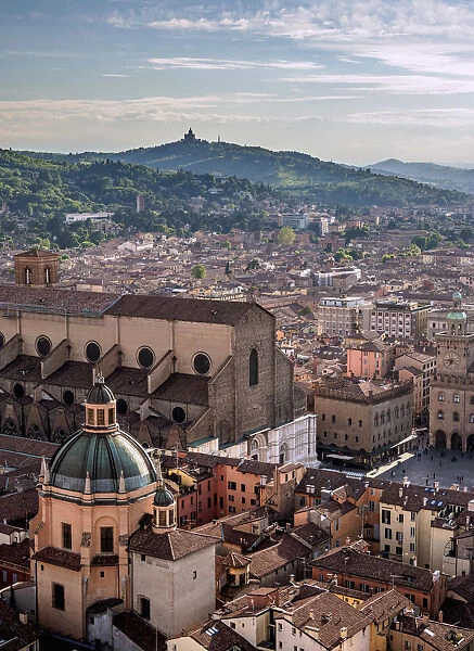 View from Asinelli Tower towards Basilica of San Petronio, Bologna, Emilia-Romagna, Italy