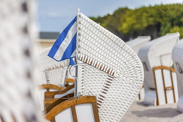 White beach chairs on the beach in Zingst, Mecklenburg-Western Pomerania