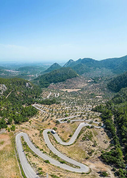 Winding mountain road, Serra de Tramuntana, Mallorca, Balearic Islands, Spain