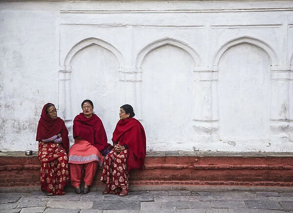 Women sitting in Durbar Square (UNESCO World Heritage Site), Kathmandu, Nepal