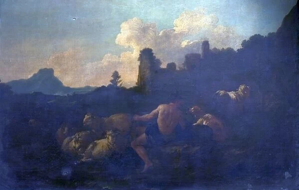 Landscape with Shepherd, Sheep and Dog
