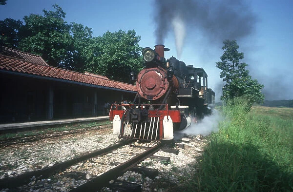 20024475. CUBA Havana Steam train moving along the track in Lenin Park