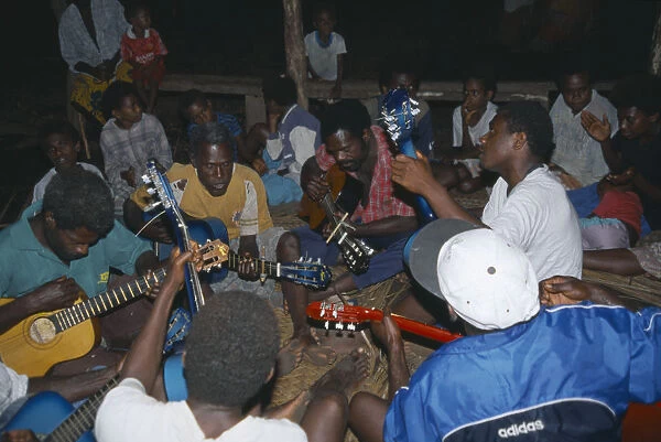 20061593. PACIFIC ISLANDS Vanuatu Tanna. Musicians playing guitars at John Frumm service