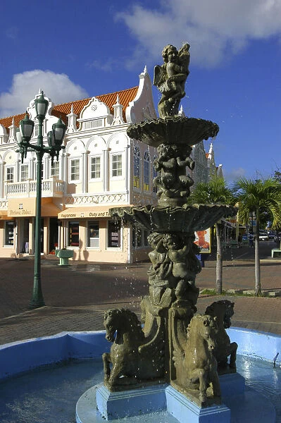 20064628. WEST INDIES Dutch Antilles Aruba Oranjestad marketplace fountain