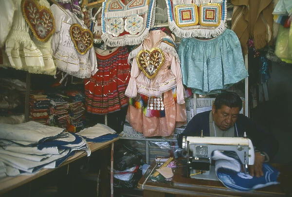 20069672. BOLIVIA La Paz Costume maker for Oruro Carnival