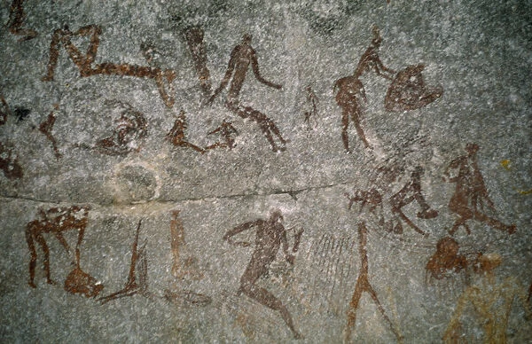 20078549. ZIMBABWE Matopos Hills Detail of prehistoric cave painting