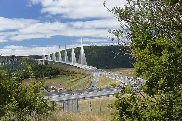 autoroute; autoroute sign; bridge; cable-stayed bridge; clouds; Dr Michel Virlog