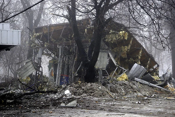 A building of a shop, which according to locals was recently destroyed by shelling