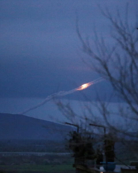 A missile fired into Afrin as seen from north of Rajo