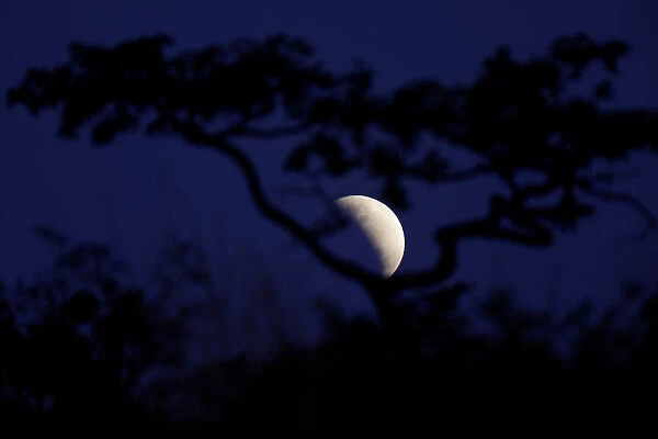 A moon is seen during a partial lunar eclipse in Brasilia