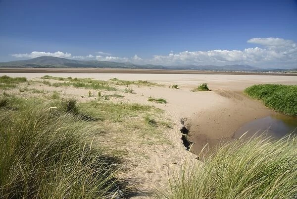 View of coastline, looking towards Millom over Duddon Estuary from Sandscale Haws, Barrow-in-Furness, Cumbria, England