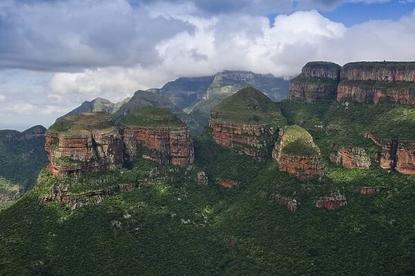 View of rock formations and canyon, Three Rondavels, Blyde River Canyon, Drakensberg Escarpment, Drakensberg Mountains