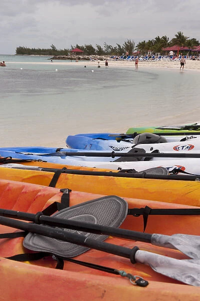 Bahamas, Eleuthera, Princess Cays, kayaks on beach