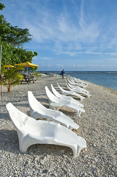 Beach chairs lining up at Hideaway island near Port Vila, Island of Efate, Vanuatu