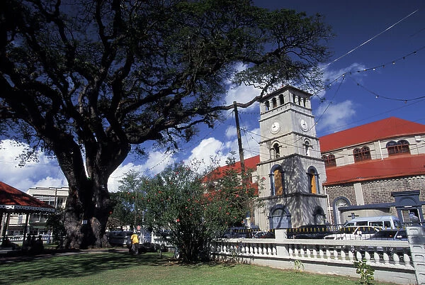 Caribbean, St. Lucia, Castries. Derek Walcott square and the Cathedral of the Immaculate