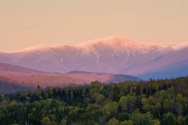 Dusk and Mount Washington in new Hampshires White Mountains. Bethlehem, New Hampshire