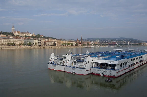 Hungary, Budapest. Early morning from Pest across the Danube River to Castle Hill area of Buda