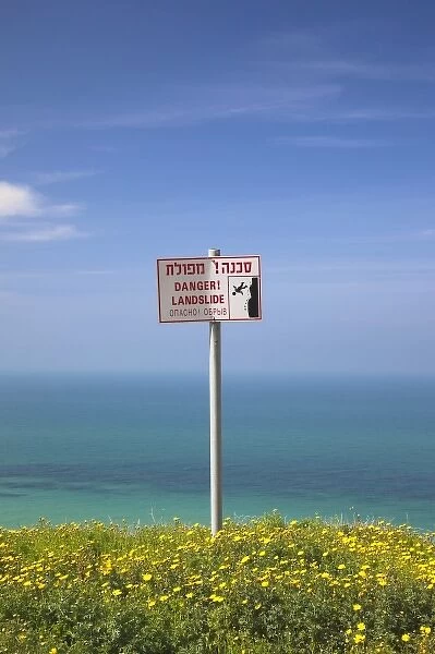 Israel, North Coast, Netanya, landslide warning sign
