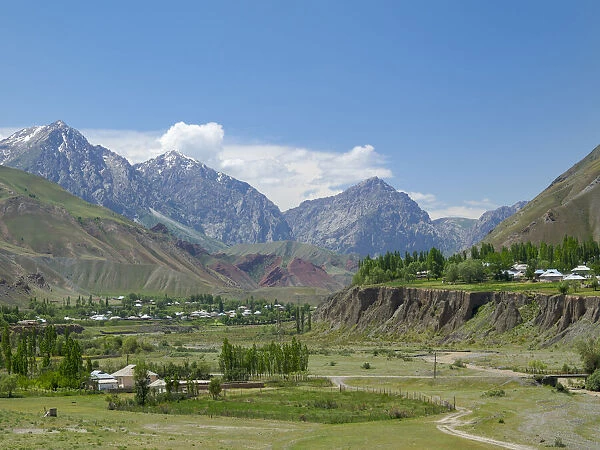 Landscape along the Pamir Highway. The mountain range Tian Shan or Heavenly Mountains