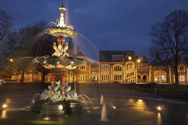 New Zealand, Canterbury, Christchurch, Peacock Fountain, Botanic Gardens, and Arts