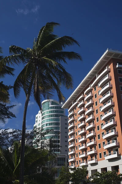 Puerto Rico, San Juan Area, Condado, Playa Condado beach, beachfront highrise building