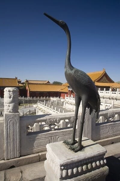 Statue of the Crane, a Chinese longevity symbol inside the Forbidden City, Beijing