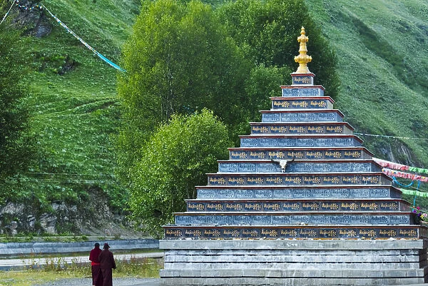 Stupa made of stone slabs printed with Buddhist scripture in Tagong Monastery, Tagong