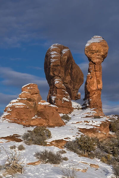 USA, Utah. Spires in the snow, Garden of Eden, Arches National Park