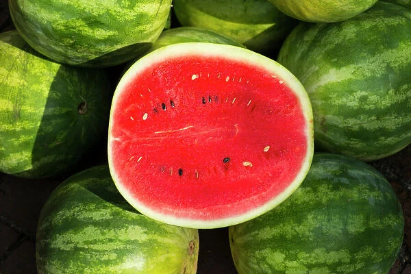 Watermelon for sale at a farmers market, Charleston, South Carolina. USA