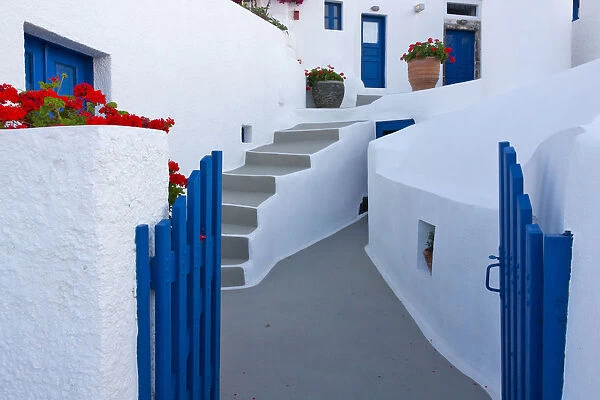 White houses on the coast of Aegean Sea. Oia, Santorini Island, Greece