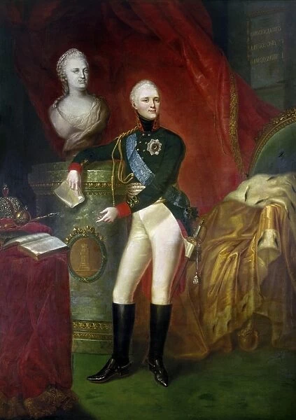 ALEXANDER I (1777-1825). Czar of Russia, 1801-1825. Portrait beside a bust of Catherine the Great