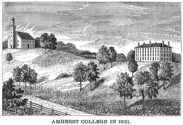 AMHERST COLLEGE, 1821. Wood engraving, 1873
