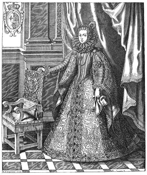 ANNE OF AUSTRIA (1601-1666). Queen of France, 1615-1643. Copper engraving, French, 17th century, after an oil painting by Michel Lasne