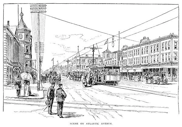 ATLANTIC CITY, 1890. Scene on Atlantic Avenue, Atlantic City, New Jersey. Line engraving, 1890