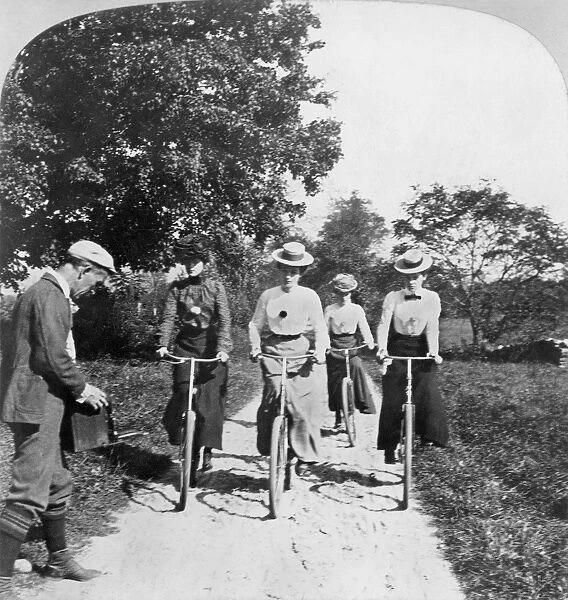 BICYCLING. Stereograph, 1902