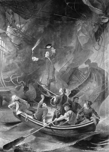 BOYCOTT: PEGGY STEWART. Colonial patriots burning the tea ship Peggy Stewart