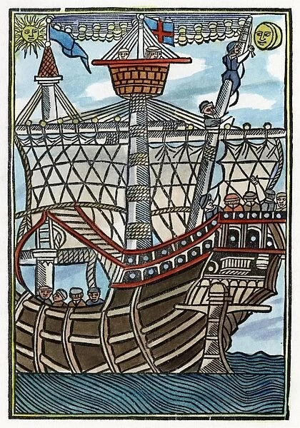 CARAVEL, 1502. A Spanish caravel. Woodcut from Libre de Cosolat tractat dels fets maritims