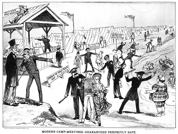 CARTOON: CAMP MEETING, 1881. Modern Camp-Meetings - Guaranteed Perfectly Safe
