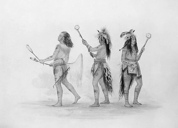 CATLIN: BALL PLAYERS. Choctaw, Sioux and Ojibwa men wearing costumes and paint