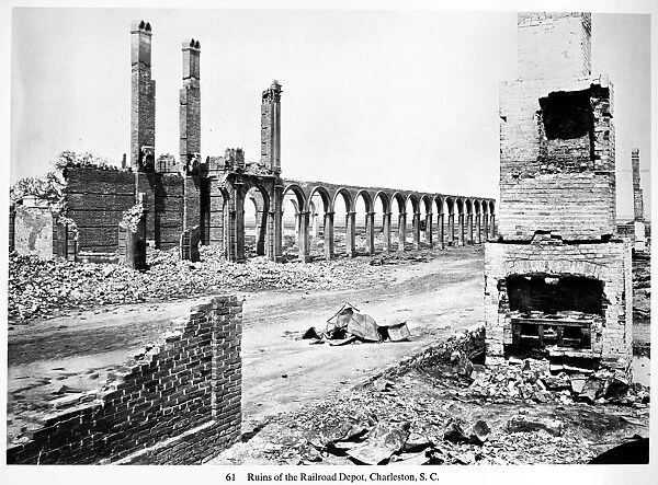 CIVIL WAR: CHARLESTON RUINS. Ruins of the Railroad Depot in Charleston, South Carolina. Photographed by Geroge N. Barnard, c1865-66
