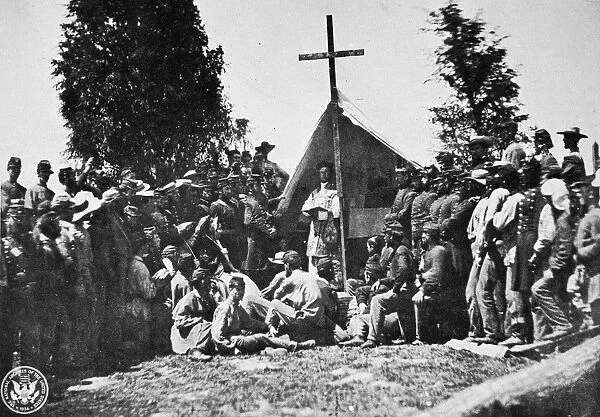 CIVIL WAR: RELIGION. Father Mooney saying mass for the 69th New York State Militia, an Irish regiment, at their camp in Virginia. Photographed in 1861 by Mathew Brady or an assistant