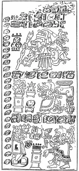 CODEX DRESDENSIS. Mayan gods or priests and hieroglyphs from the Codex Dresdensis