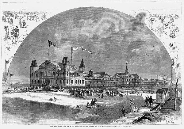 CONEY ISLAND PIER, 1879. The new Iron Pier at West Brighton Beach, Coney Island, Brooklyn, New York. Wood engraving, American, 1879