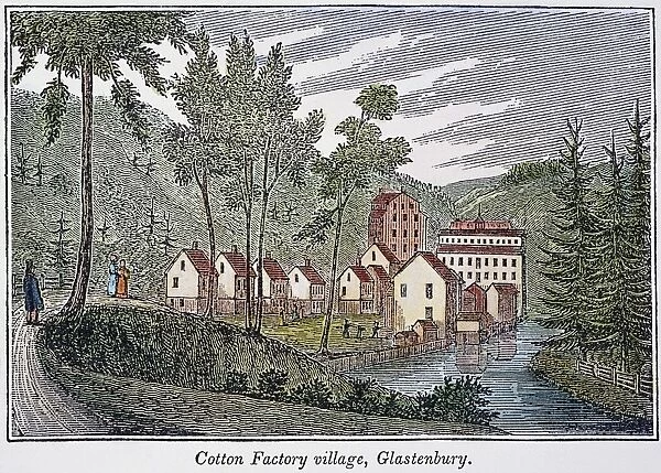 COTTON FACTORY, CT, 1837. The Hartford Manufacturing Company cotton factory at Glastenbury, Connecticut. Wood engraving, 1837